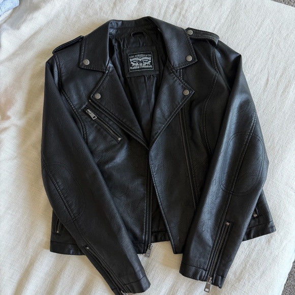 Levi’s Black Faux Leather Moto Biker Jacket — Women’s Medium - Picture 10 of 13